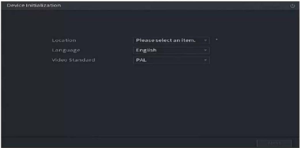 Device Initialization Location Please select an item. Language English Video Standard PAL