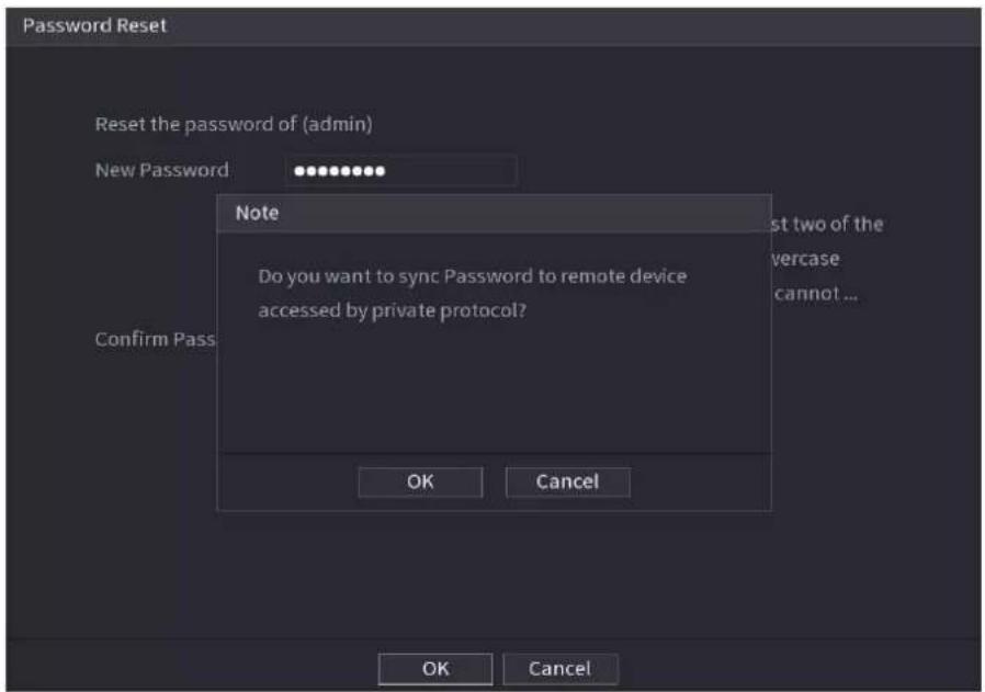 Password Reset Reset the password of (admin) New Password Note Do you want to sync Password to remote device accessed by private protocol? Confirm Pass OK Cancel Last two of the vercase cannot ...