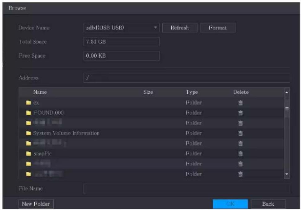 Browse Device Name:sdb1(USB USB)RefreshFormat Total Space7.51 GB Free Space0.00 KB Address / Name Size Type Delete ex Folder 台 FOUND.000 Folder 台 Folder 台 System Volume Information Folder 台 snapPic Folder 台 Folder 台 Folder 台 File Name New Folder OK Back