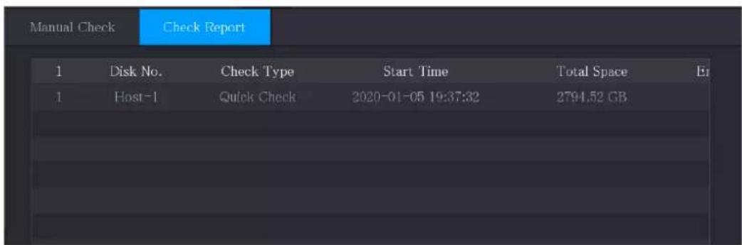 Manual Check Check Report 1 Disk No. Check Type Start Time Total Space Er 1 Host-1 Quick Check 2020-01-05 19:37:32 2794.52 GB