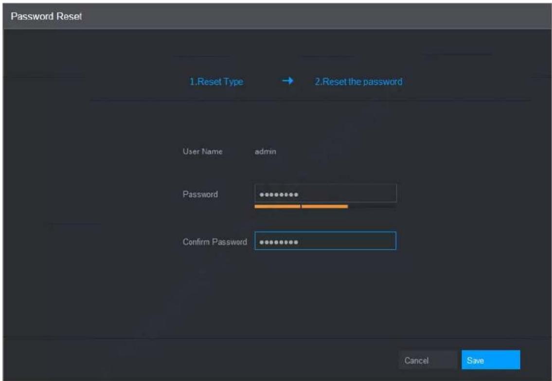 Password Reset 1. Reset Type → 2. Reset the password User Name admin Password Confirm Password Cancel Save