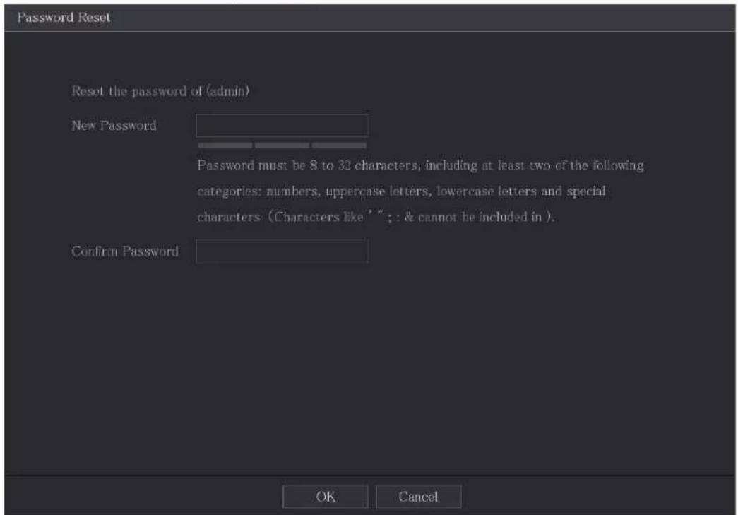 Password Reset Reset the password of (admin) New Password Password must be 8 to 32 characters, including at least two of the following categories: numbers, uppercase letters, lowercase letters and special characters (Characters like ')); & cannot be included in). Confirm Password OK Cancel