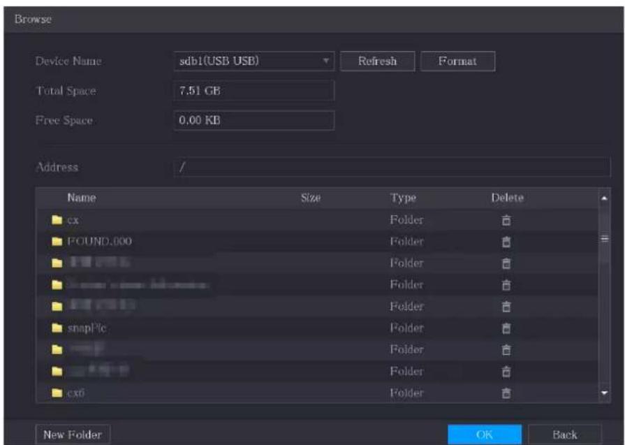 Browse Device Name: sdb1(USB USB) Refresh Format Total Space: 7.51 GB Free Space: 0.00 KB Address / Name Size Type Delete cx Folder FOUND.000 Folder Folder Folder Folder Folder Folder snaplic Folder Folder Folder Folder c60 Folder New Folder OK Back