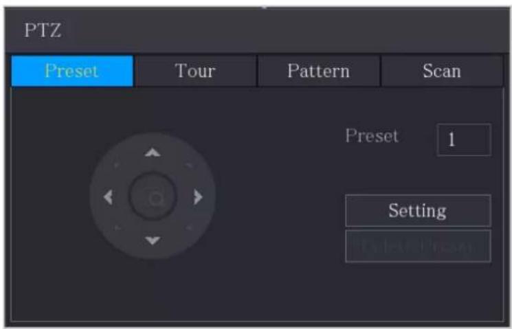 PTZ Preset Tour Pattern Scan Preset 1 Setting