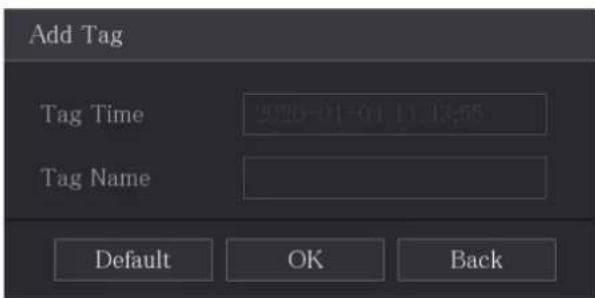 Add Tag Tag Time 926-01-01 11.13:55 Tag Name Default OK Back