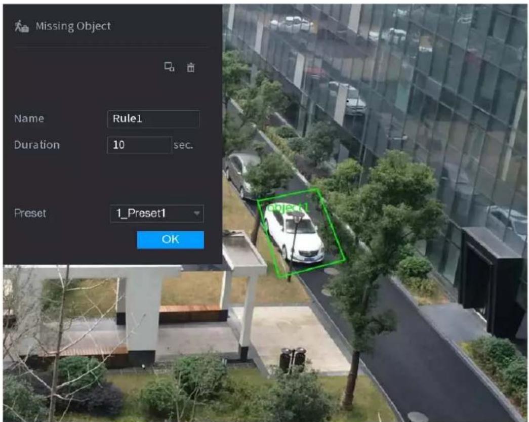 Missing Object Name Rule1 Duration 10 sec. Preset 1_Preset1 OK object1