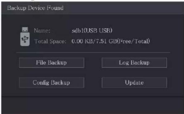 Backup Device Found Name: sdb1(USB USB) Total Space: 0.00 KB/7.51 GB(Free/Total) File Backup Log Backup Config Backup Update