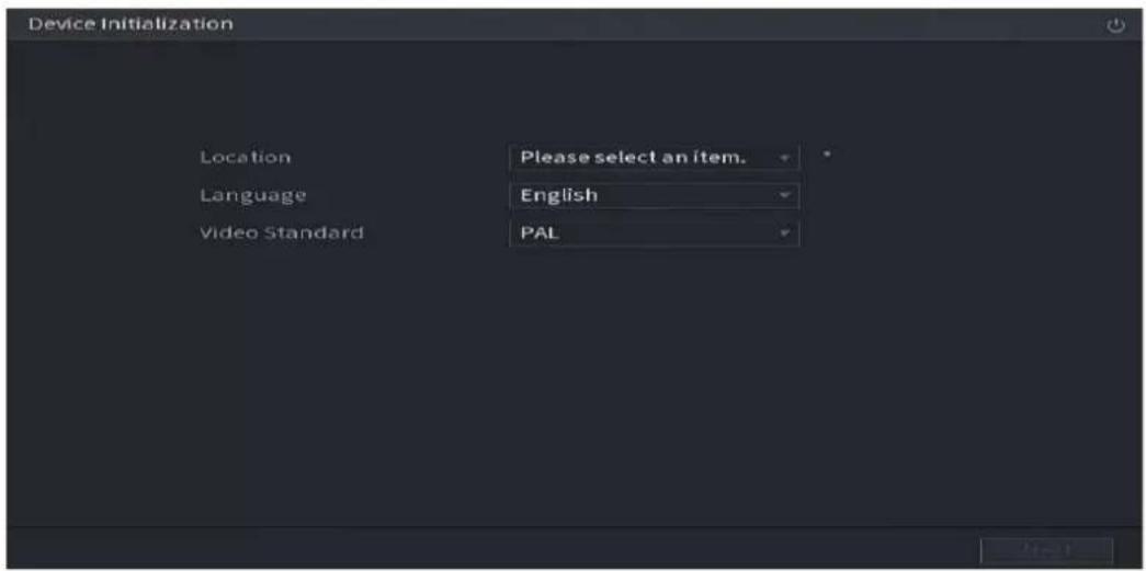 Device Initialization Location Please select an item. Language English Video Standard PAL