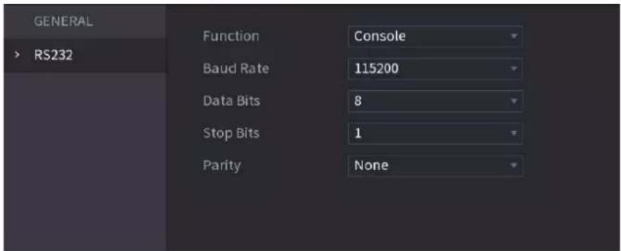 GENERAL RS232 Function Console Baud Rate 115200 Data Bits 8 Stop Bits 1 Parity None