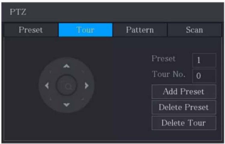 PTZ Preset Tour Pattern Scan Preset 1 Tour No. 0 Add Preset Delete Preset Delete Tour
