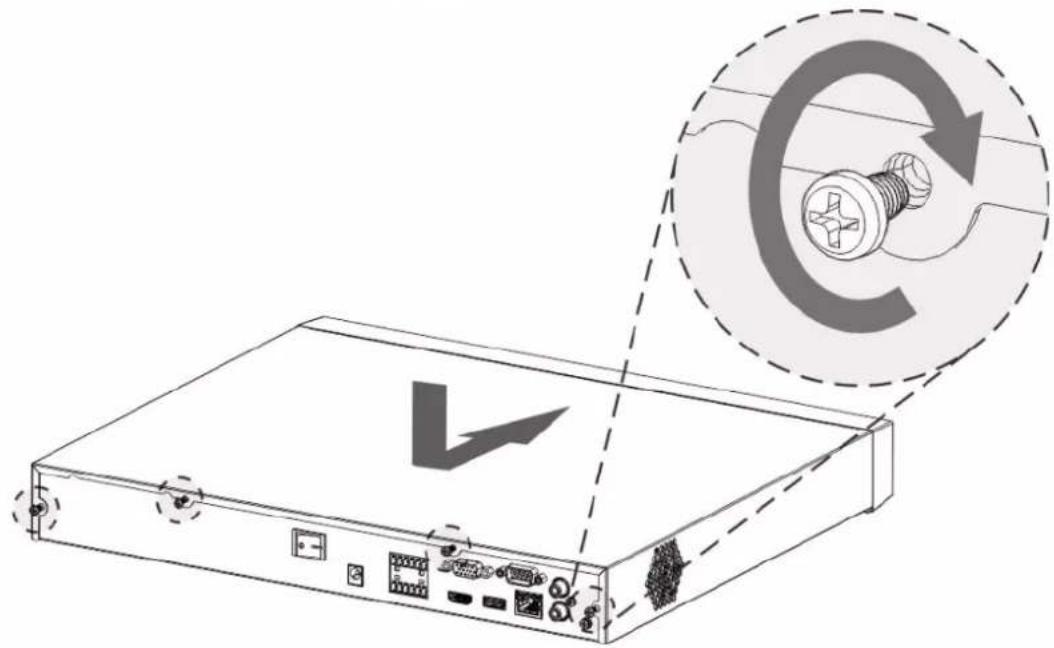Diagram showing a device with labeled ports and a magnified circular view highlighting the screw mechanism.