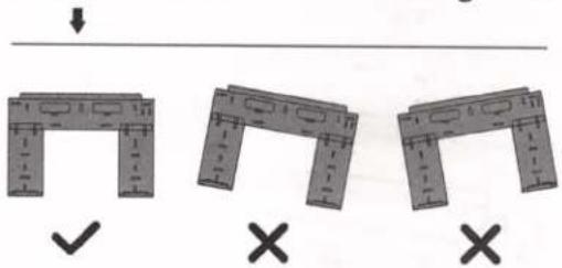 Diagram showing three views of a mechanical bracket with check and cross symbols indicating selection or modification.