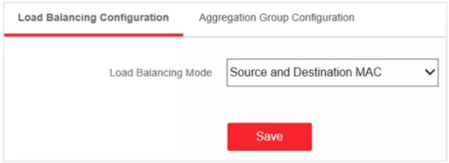 Load Balancing Configuration Aggregation Group Configuration Load Balancing Mode Source and Destination MAC Save