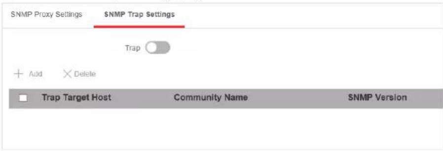 SNMP Proxy Settings SNMP Trap Settings Trap + Add Delete Trap Target Host Community Name SNMP Version
