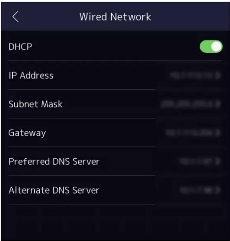 Wired Network DHCP IP Address Subnet Mask Gateway Preferred DNS Server Alternate DNS Server