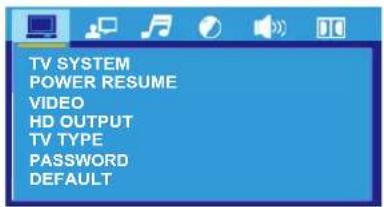 TV SYSTEM POWER RESUME VIDEO HD OUTPUT TV TYPE PASSWORD DEFAULT