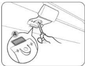 Diagram showing a hand holding a device with a magnified view of an electrical meter labeled A
