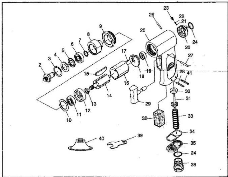 Exploded view diagram of a mechanical assembly with numbered parts for identification