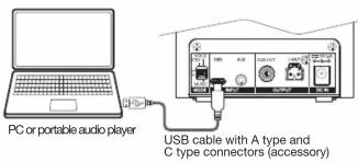 PC or portable audio player USB cable with A type and C type connectors (accessory)