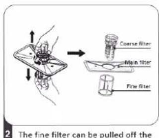 2 The fine filter can be pulled off the Coarse filter Main filter Fine filter