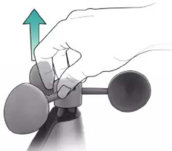 Illustration of a hand holding a mechanical component with an upward arrow, no text or symbols present