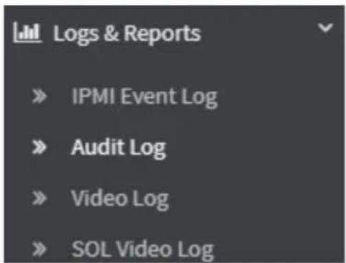 Logs & Reports » IPMI Event Log » Audit Log » Video Log » SOL Video Log