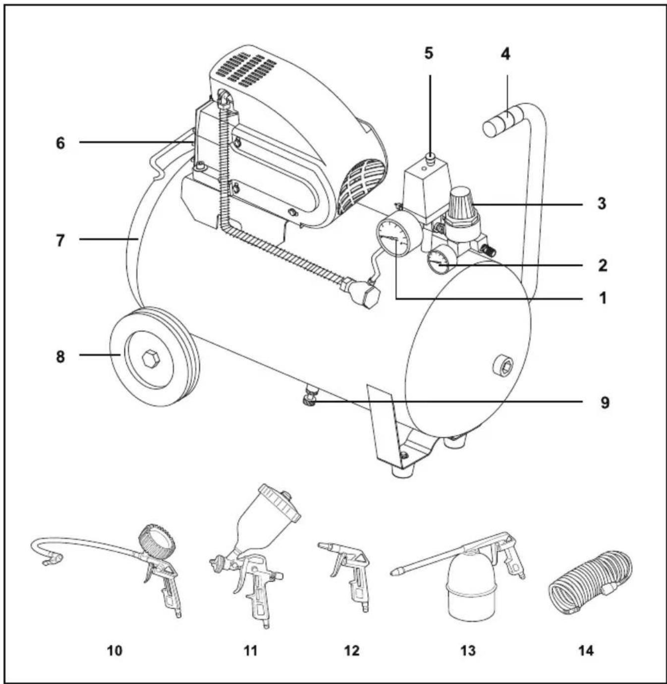 Technical diagram of a spray gun assembly with numbered parts and corresponding shot putters for identification.