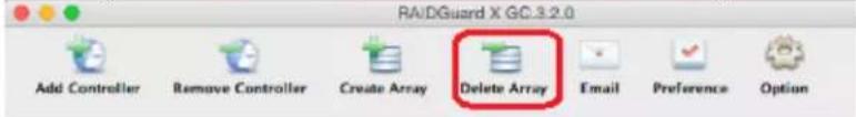 RAIDGuard X GC:3.2.0 Add Controller Remove Controller Create Array Delete Array Email Preference Option