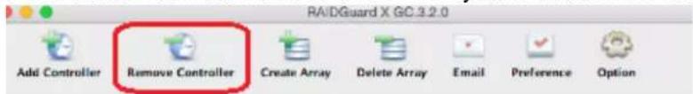 RAIDGuard X GC3.2.0 Add Controller Remove Controller Create Array Delete Array Email Preference Option