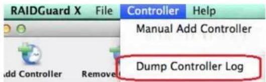 RAIDGuard X File Controller Help Manual Add Controller Dump Controller Log