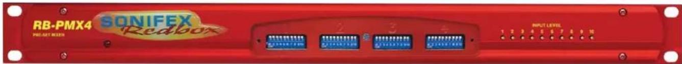 RB-PMX4 SONIFEX Redbox INPUT LEVEL 1 2 3 4 5 6 7 8 9 10 PRE-SET RESET
