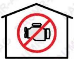 Safety warning sign showing a camera inside a house with no text or symbols