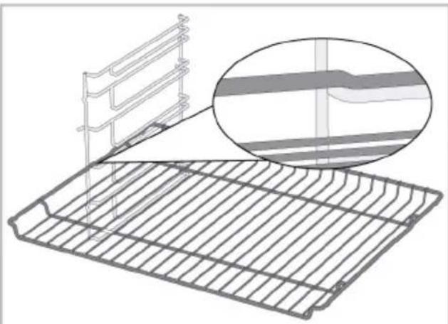 Technical line drawing of a metal rack with a magnified inset showing internal structure (no text or symbols)