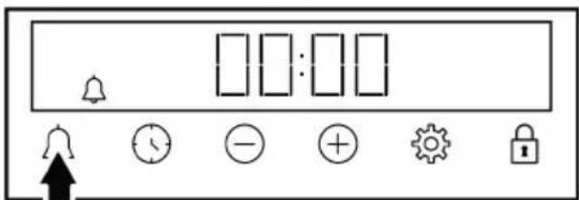 Control panel interface with icons for alarm, timer, minus sign, gear, lock, and bell