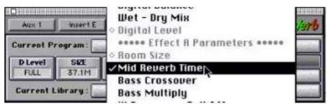 Digital Digital Wet - Dry Mix Digital Level ***** Effect & Parameters ***** Room Size ✓ Mid Reverb Time Bass Crossover Bass Multiply