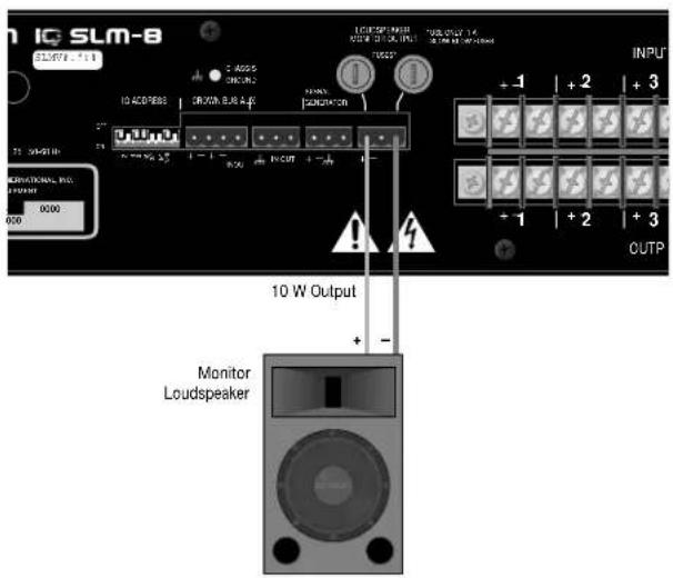 IQ SLM-8 SLS/678 - 4.8 + - 10 W Output Monitor Loudspeaker INPUT +1 | +2 | +3 +1 | +2 | +3 CUTP 10 ACOF/PEESE | GROVOR BAG A-50 + - + R-50 | R-OUT | + - OUTPUT + - 000 UNIVATIONAL INC. OUTPUT + - 000