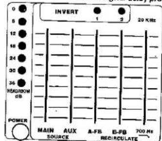 INVERT 1 2 20 KHz MAIN AUX A-FB B-FB 700 Hz SOURCE RECIRCULATE POWER