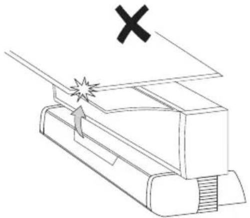 Diagram of a mechanical device with an explosion symbol and a cross mark, no text or labels present