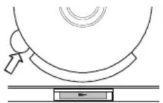 Simple line drawing of a curved object above a rectangular base with an arrow, no text or symbols present.