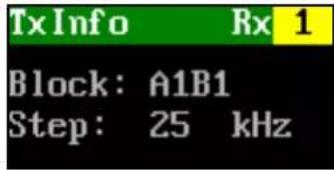 TxInfo Rx 1 Block: A1B1 Step: 25 kHz