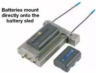 Batteries mount directly onto the battery sled