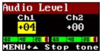 Audio Level Ch1 Ch2 +04 +00 60 40 20 60 40 20 MENU+▲ Stop tone