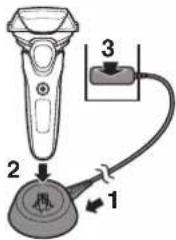 Diagram showing a disassembled device with labeled parts 1, 2, and 3, likely illustrating a mechanical or electrical assembly.