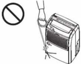 Diagram showing a hand holding a device with a prohibition symbol and a magnified view of the device's internal structure.