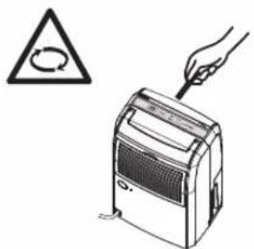 Diagram showing a hand holding a screwdriver next to a device with a circular warning symbol nearby.
