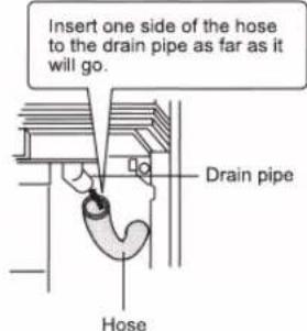 Insert one side of the hose to the drain pipe as far as it will go. Drain pipe Hose