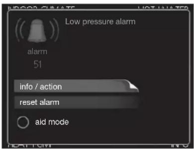 INDOCO CLIMATE HOTUA TATE Low pressure alarm alarm 51 info / action reset alarm aid mode