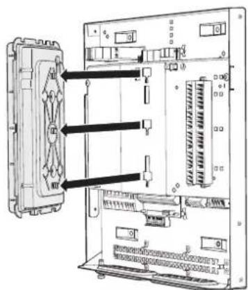 Diagram of an electronic device showing internal components with labeled arrows indicating connection or movement.