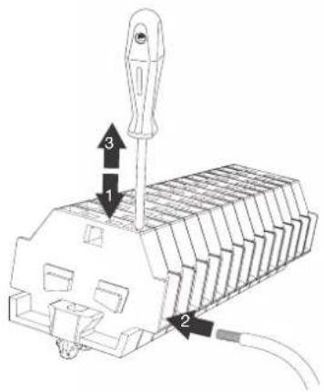 Technical diagram of a device with labeled parts and directional arrows indicating assembly or connection points.