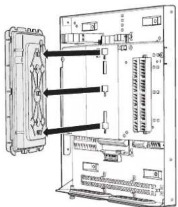 Diagram of an electronic device showing internal components with labeled arrows indicating connection or movement.